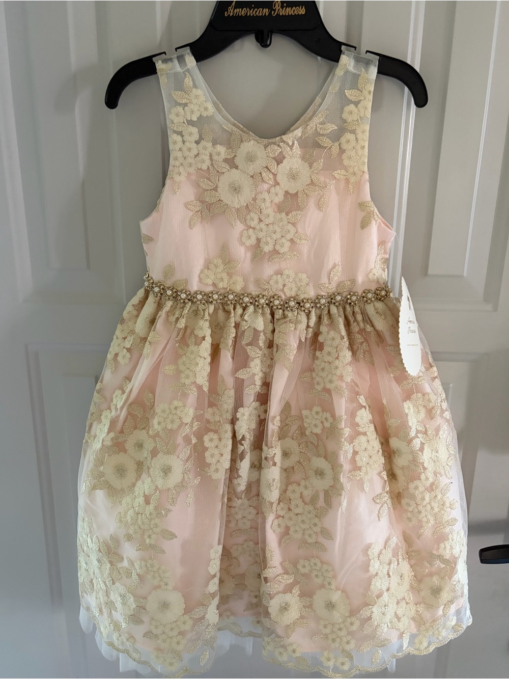 American Princess Pink & Gold Floral Lace Dress for Girls